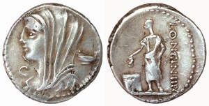 denario de L. Cassius Longinus, Cr 413-1, del 63?-52? a.C., col. Siredv, similar al descrito