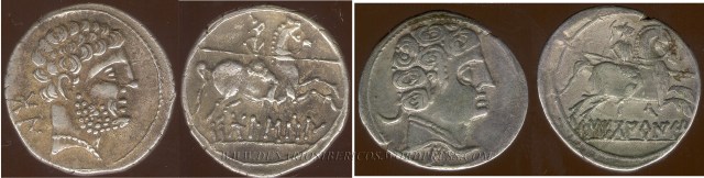 Ejemplares de denario de BoLSKaN y denario de SEKoBiRIKeS (no pertenecientes al tesorillo)