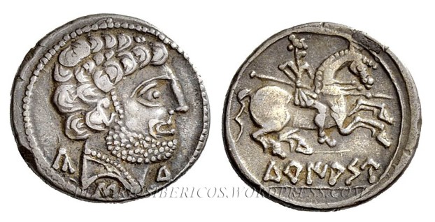 Denario de TuRIAZU, grupo V de Gozalbes, tipo 83a (mismo ejemplar). Colección Francis. Ex-Otín y Duaso, ex-Cervera 1449, ex-Huntington (HSA-12506), ex-Vico 131