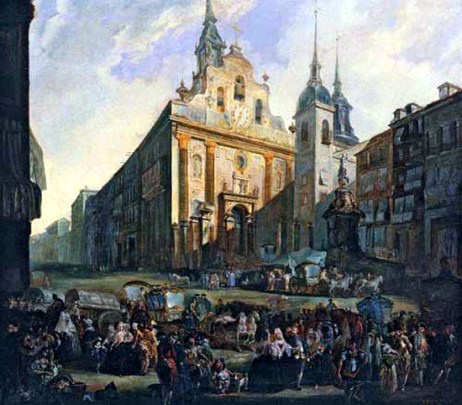 "La Puerta del Sol en Madrid". Luis Paret. 1773. Museo Nacional de Bellas Artes de La Habana. En el centro, la Iglesia y Hospital del Buen Suceso, que sería demolida en 1854